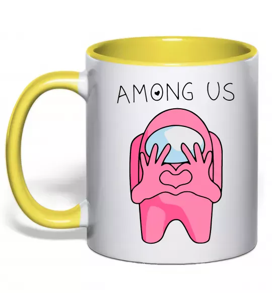 Чашка с цветной ручкой Among us heart Солнечно желтый фото
