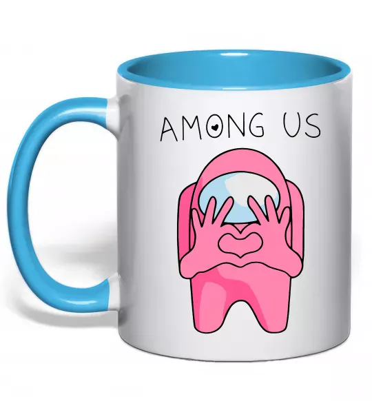 Чашка с цветной ручкой Among us heart Голубой фото