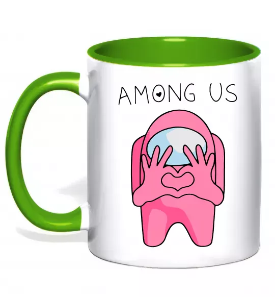 Чашка с цветной ручкой Among us heart Зеленый фото