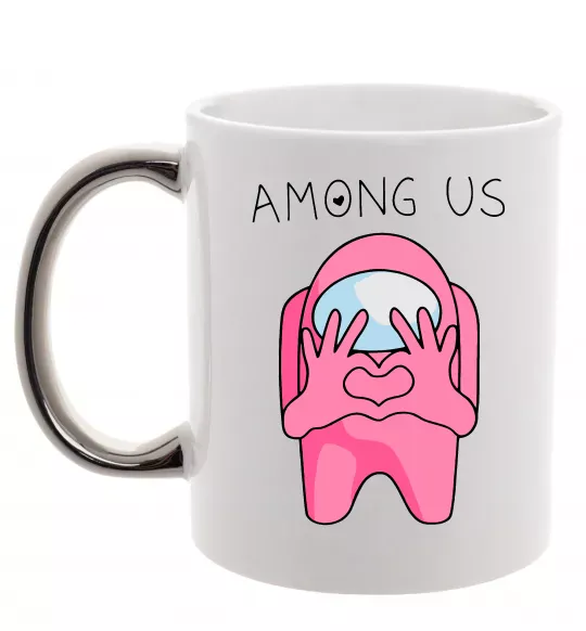 Чашка с цветной ручкой Among us heart Серебро фото