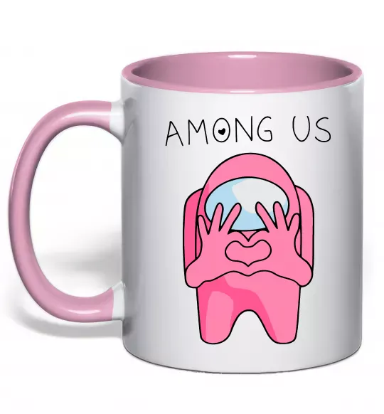 Чашка с цветной ручкой Among us heart Нежно розовый фото