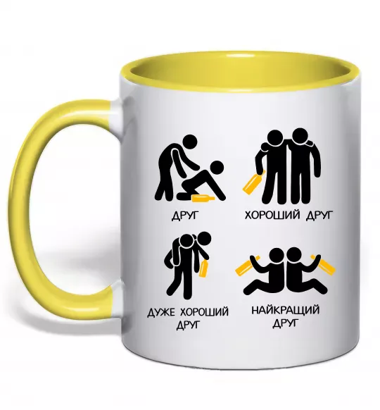 Чашка с цветной ручкой Стадії дружби Солнечно желтый фото