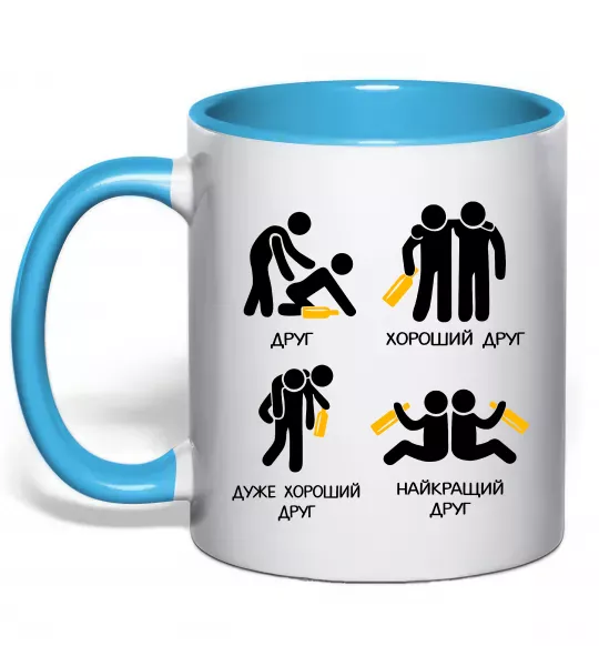Чашка с цветной ручкой Стадії дружби Голубой фото
