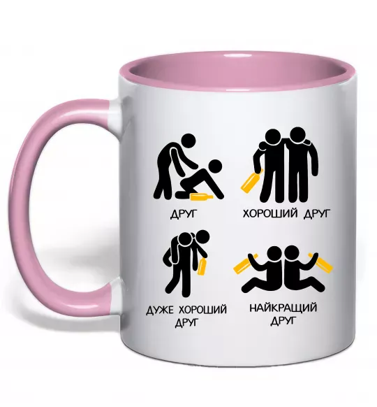Чашка с цветной ручкой Стадії дружби Нежно розовый фото