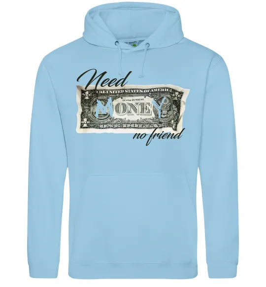 Чоловіча толстовка (худі) Need money no friend Блакитний фото
