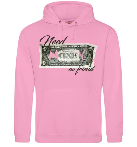 Женская толстовка (худи) Need money no friend Розовый фото