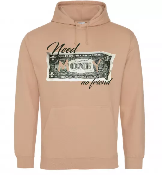 Жіноча толстовка (худі) Need money no friend Пісочний фото