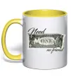 Чашка з кольоровою ручкою Need money no friend Сонячно жовтий фото
