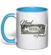 Чашка з кольоровою ручкою Need money no friend Блакитний фото