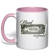 Чашка з кольоровою ручкою Need money no friend Ніжно рожевий фото