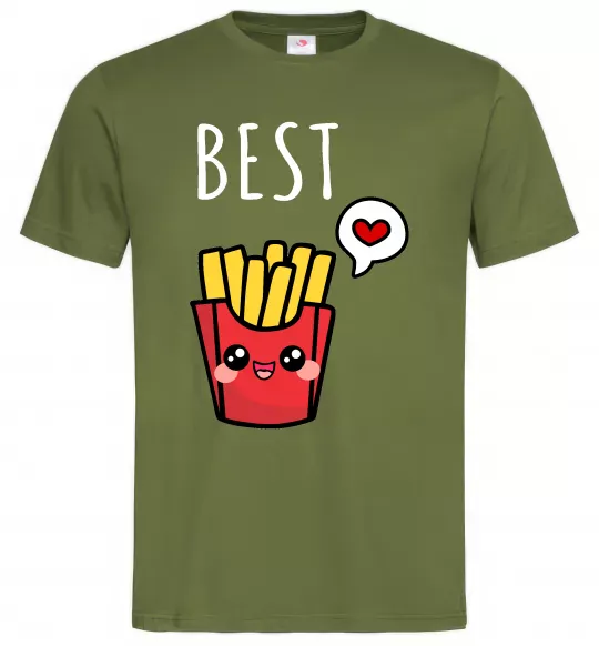 Мужская футболка Best friends фрі Оливковый фото