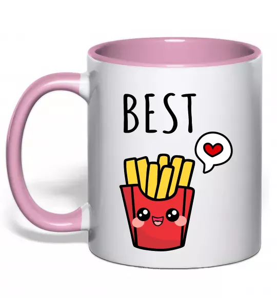 Чашка з кольоровою ручкою Best friends фрі Ніжно рожевий фото