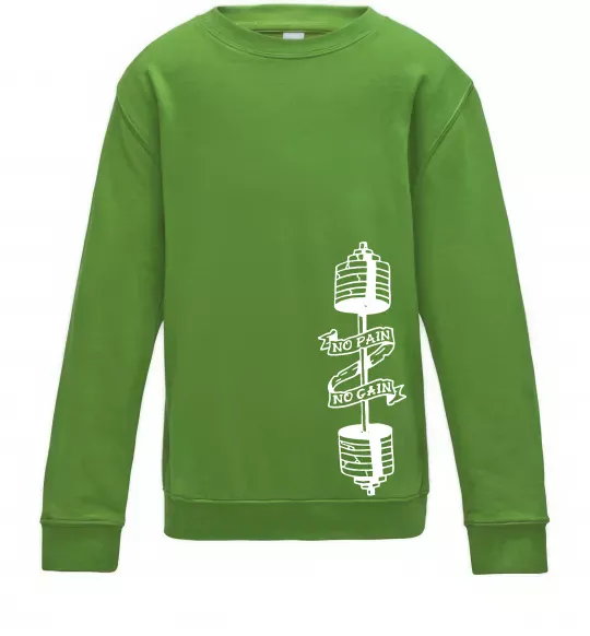 Дитячий світшот No pain, no gain Штанга Лаймовий фото