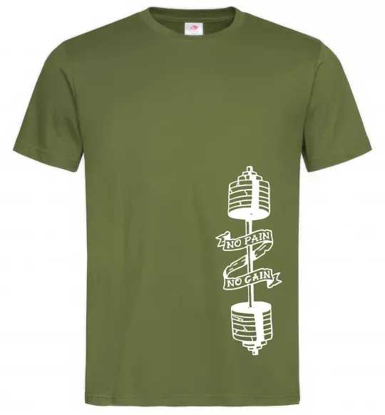 Чоловіча футболка No pain, no gain Штанга Оливковий фото