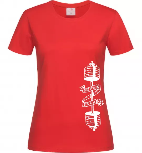 Жіноча футболка No pain, no gain Штанга Червоний фото