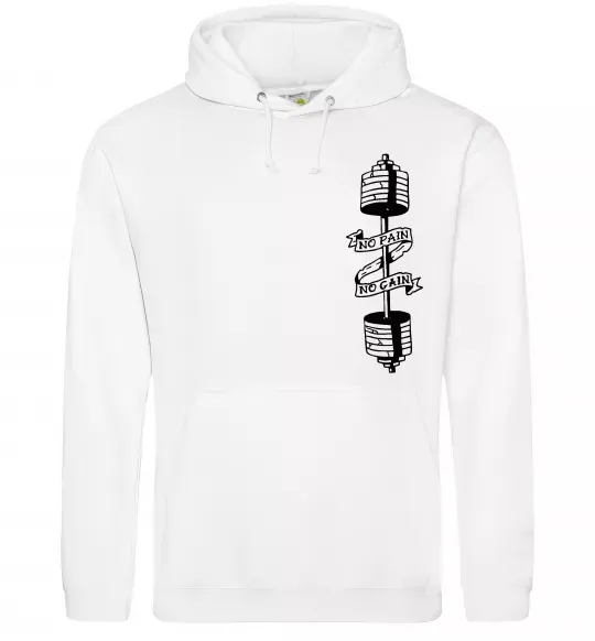 Женская толстовка (худи) No pain, no gain Штанга Белый фото