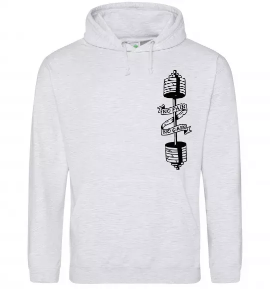 Женская толстовка (худи) No pain, no gain Штанга Серый меланж фото