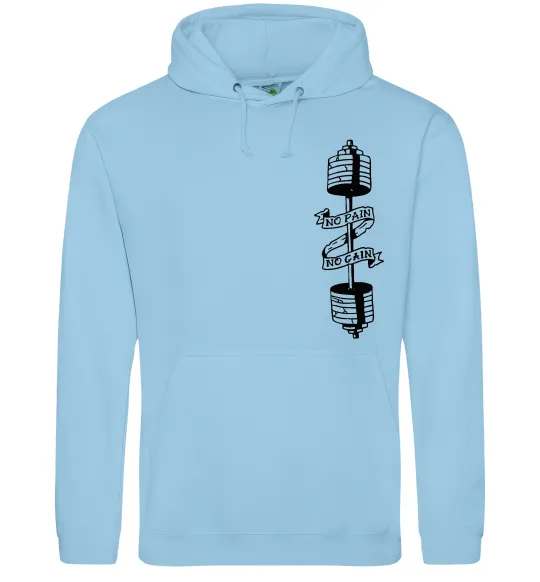 Жіноча толстовка (худі) No pain, no gain Штанга Блакитний фото