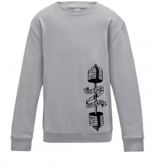 Дитячий світшот No pain, no gain Штанга Сірий меланж фото