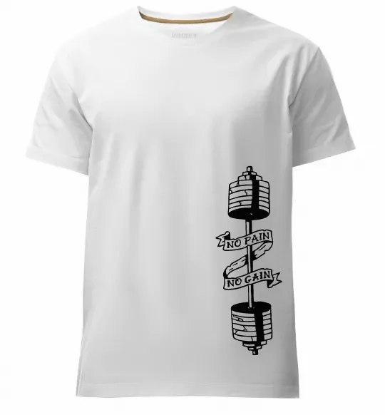 Мужская премиум футболка No pain, no gain Штанга Белый фото
