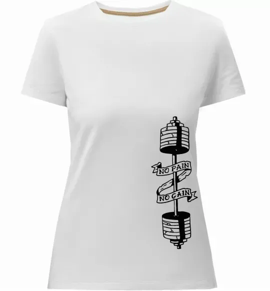 Жіноча преміум футболка No pain, no gain Штанга Білий фото