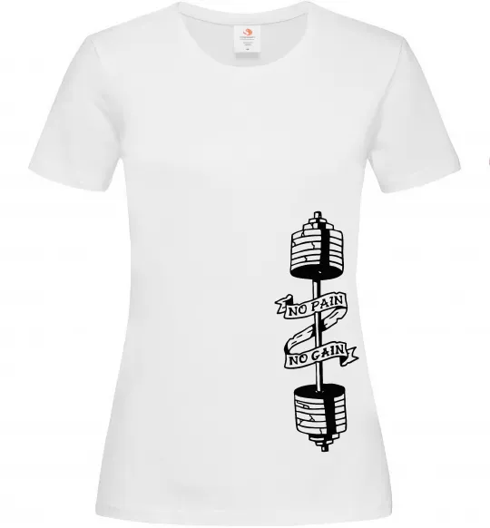 Жіноча футболка No pain, no gain Штанга Білий фото