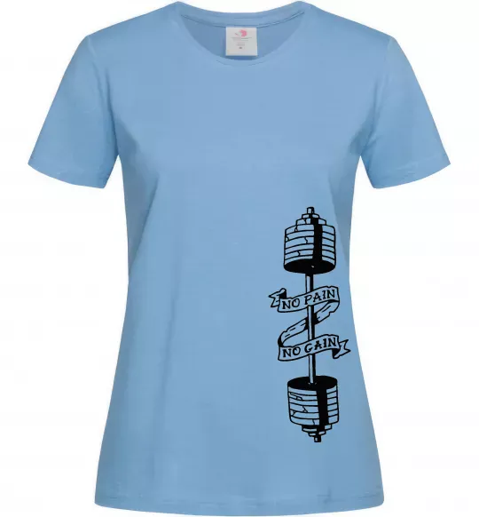 Жіноча футболка No pain, no gain Штанга Блакитний фото