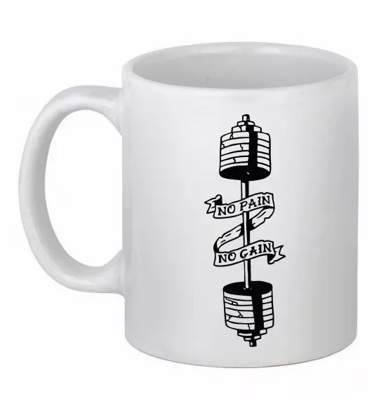 Чашка керамічна No pain, no gain Штанга Білий фото