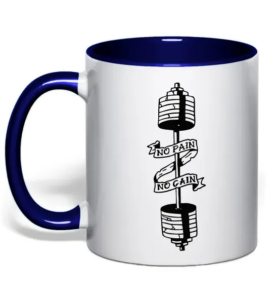 Чашка с цветной ручкой No pain, no gain Штанга Глубокий темно-синий фото