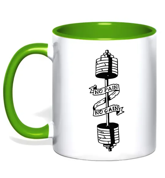 Чашка з кольоровою ручкою No pain, no gain Штанга Лаймовий фото