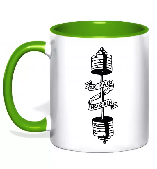 Чашка с цветной ручкой No pain, no gain Штанга Зеленый фото
