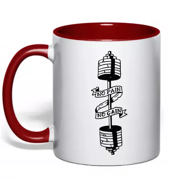 Чашка с цветной ручкой No pain, no gain Штанга Красный фото