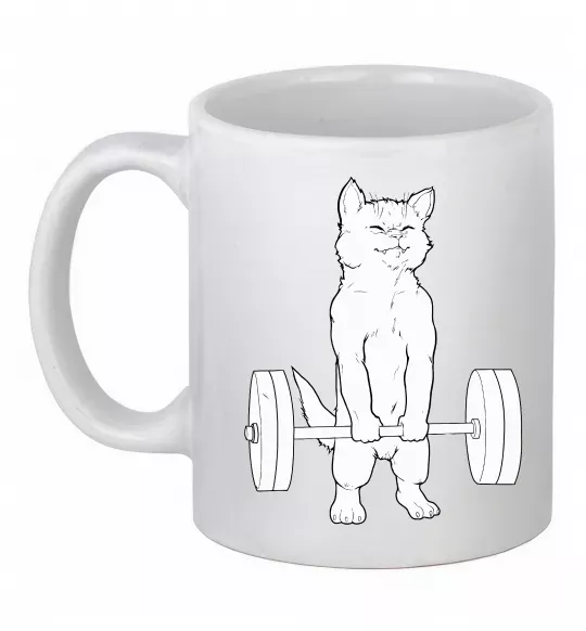 Чашка керамічна Кіт з штангою Білий фото