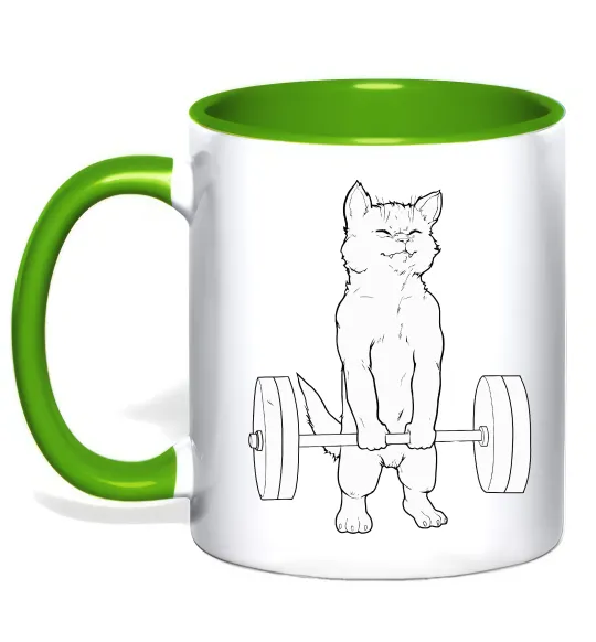 Чашка з кольоровою ручкою Кіт з штангою Лаймовий фото