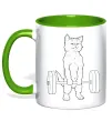 Чашка з кольоровою ручкою Кіт з штангою Зелений фото