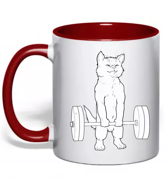 Чашка з кольоровою ручкою Кіт з штангою Червоний фото