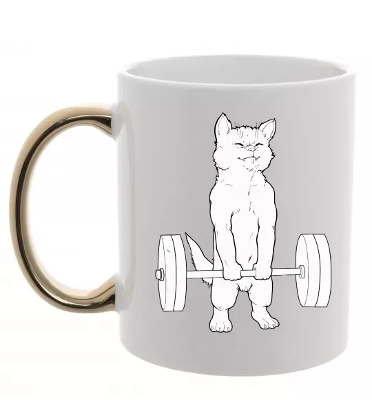 Чашка з кольоровою ручкою Кіт з штангою Золото фото