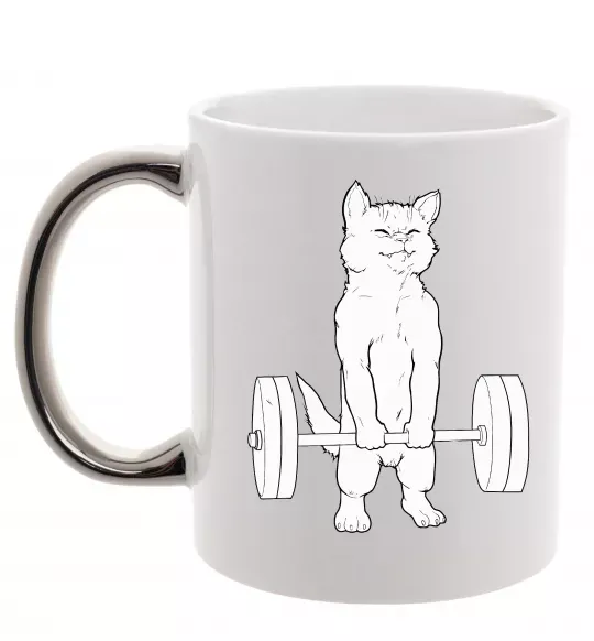 Чашка з кольоровою ручкою Кіт з штангою Срібло фото