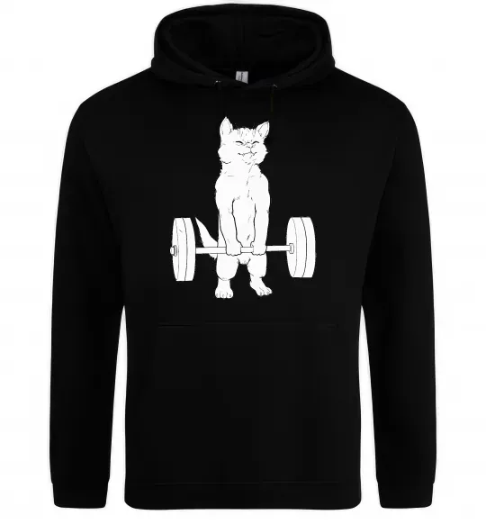 Мужская толстовка (худи) Кіт з штангою Черный фото