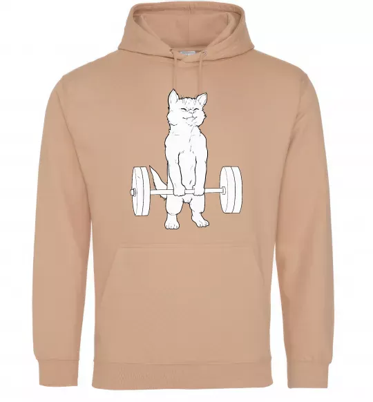 Мужская толстовка (худи) Кіт з штангою Песочный фото