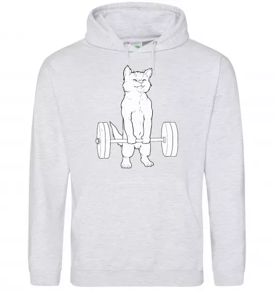 Жіноча толстовка (худі) Кіт з штангою Сірий меланж фото