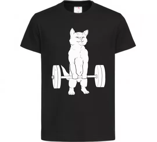 Детская футболка Кіт з штангою Черный фото