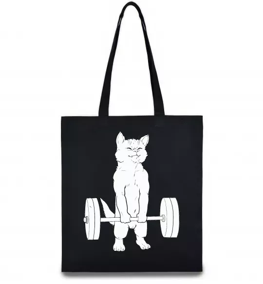 Еко-сумка Кіт з штангою Чорний фото
