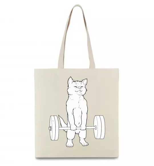 Еко-сумка Кіт з штангою Бежевий фото