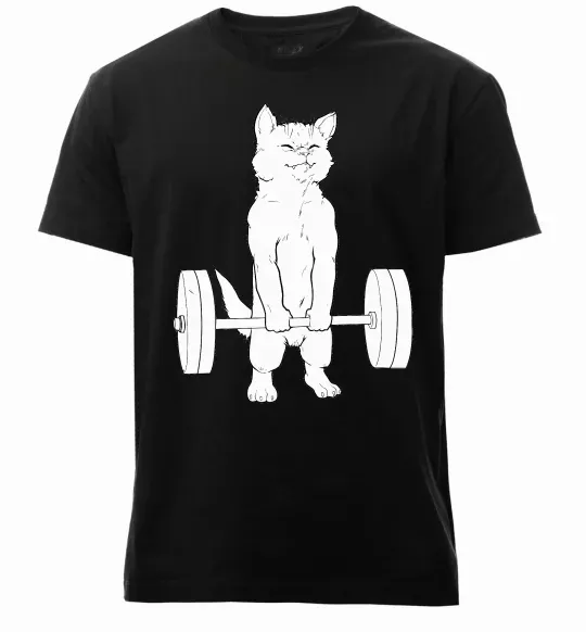 Мужская премиум футболка Кіт з штангою Черный фото