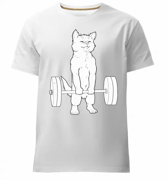 Мужская премиум футболка Кіт з штангою Белый фото