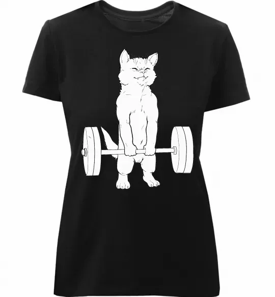 Жіноча преміум футболка Кіт з штангою Чорний фото