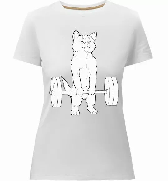 Жіноча преміум футболка Кіт з штангою Білий фото