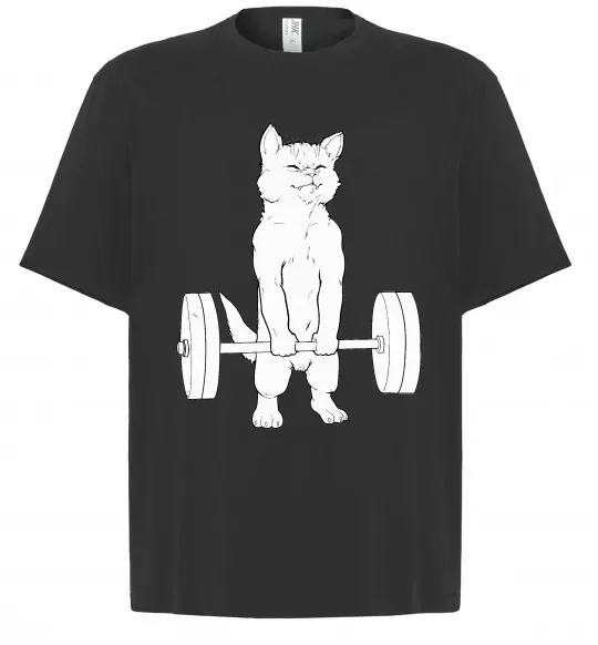 Футболка Оверсайз Кіт з штангою Чорний фото
