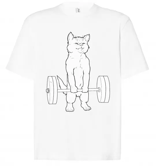 Футболка Оверсайз Кіт з штангою Білий фото